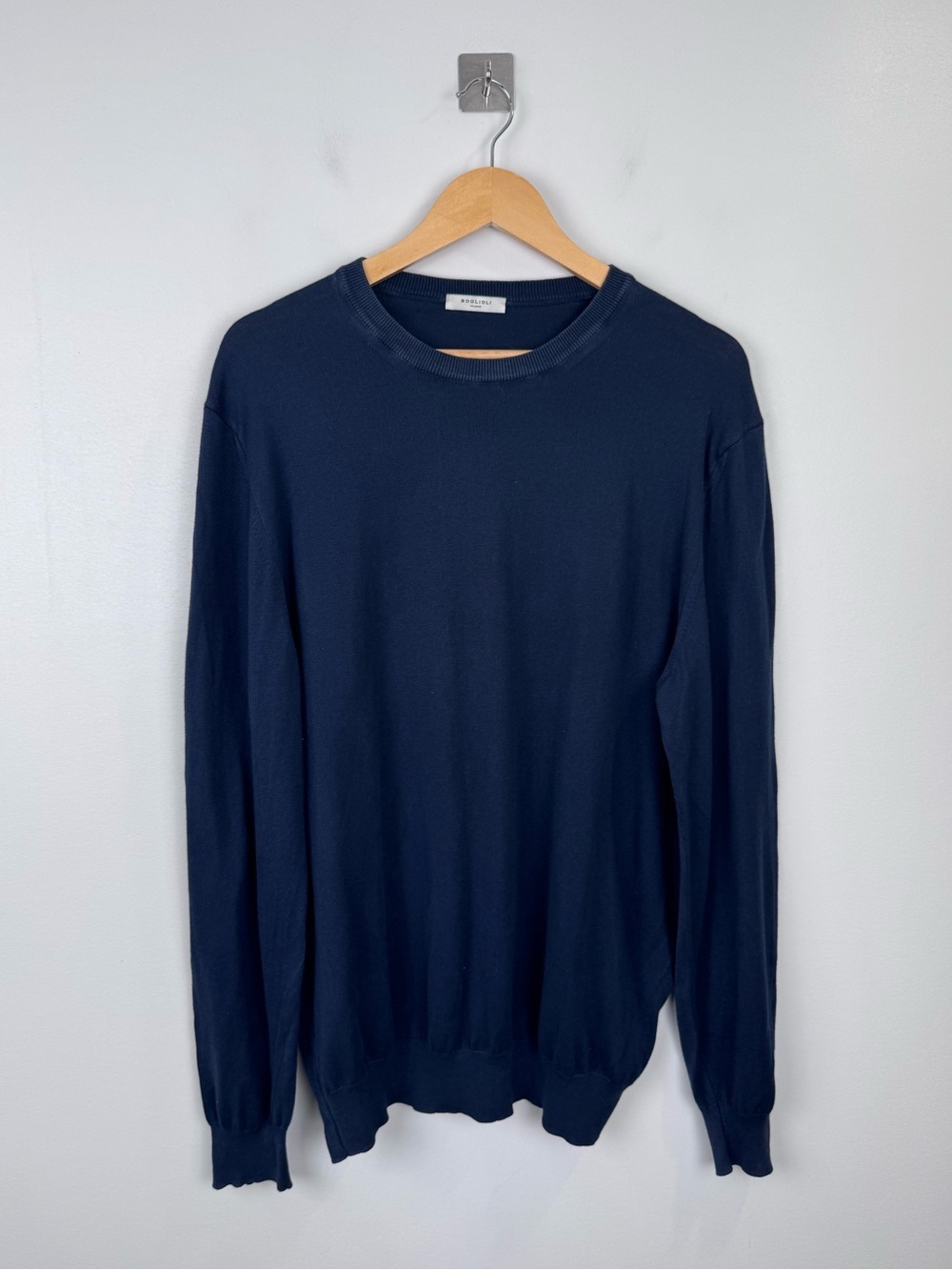 Boglioli Men Navy Blue Cotton Crewneck Sweater Size XL